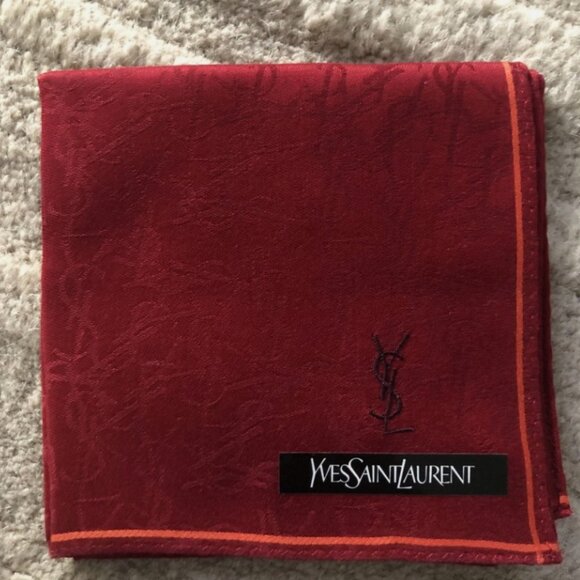 New Yves Saint Laurent Bandana Handkerchief Scarf YSL Logo All Over Red - Picture 1 of 3